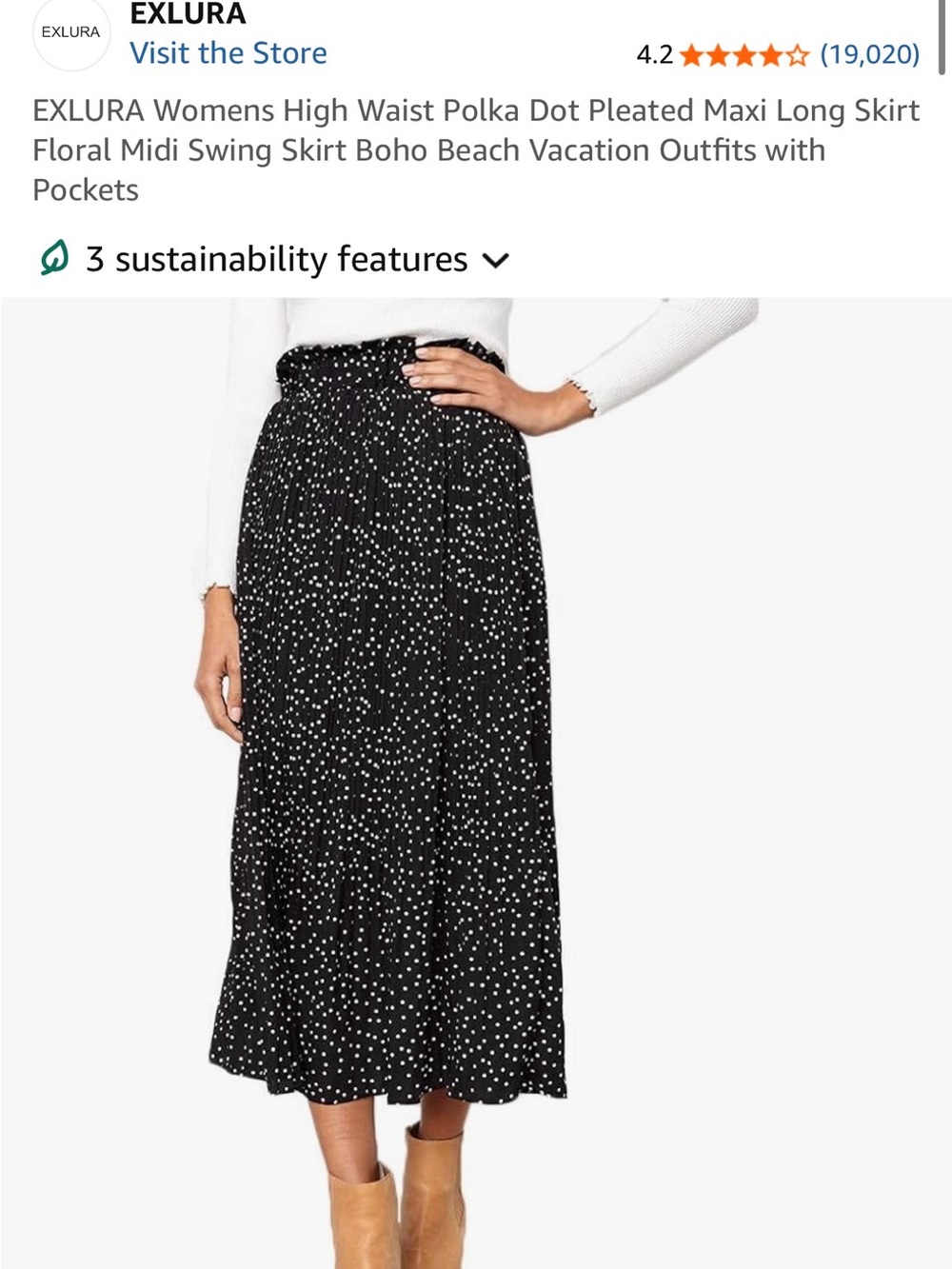 EXLURA Black Polka Dot Midi Skirt